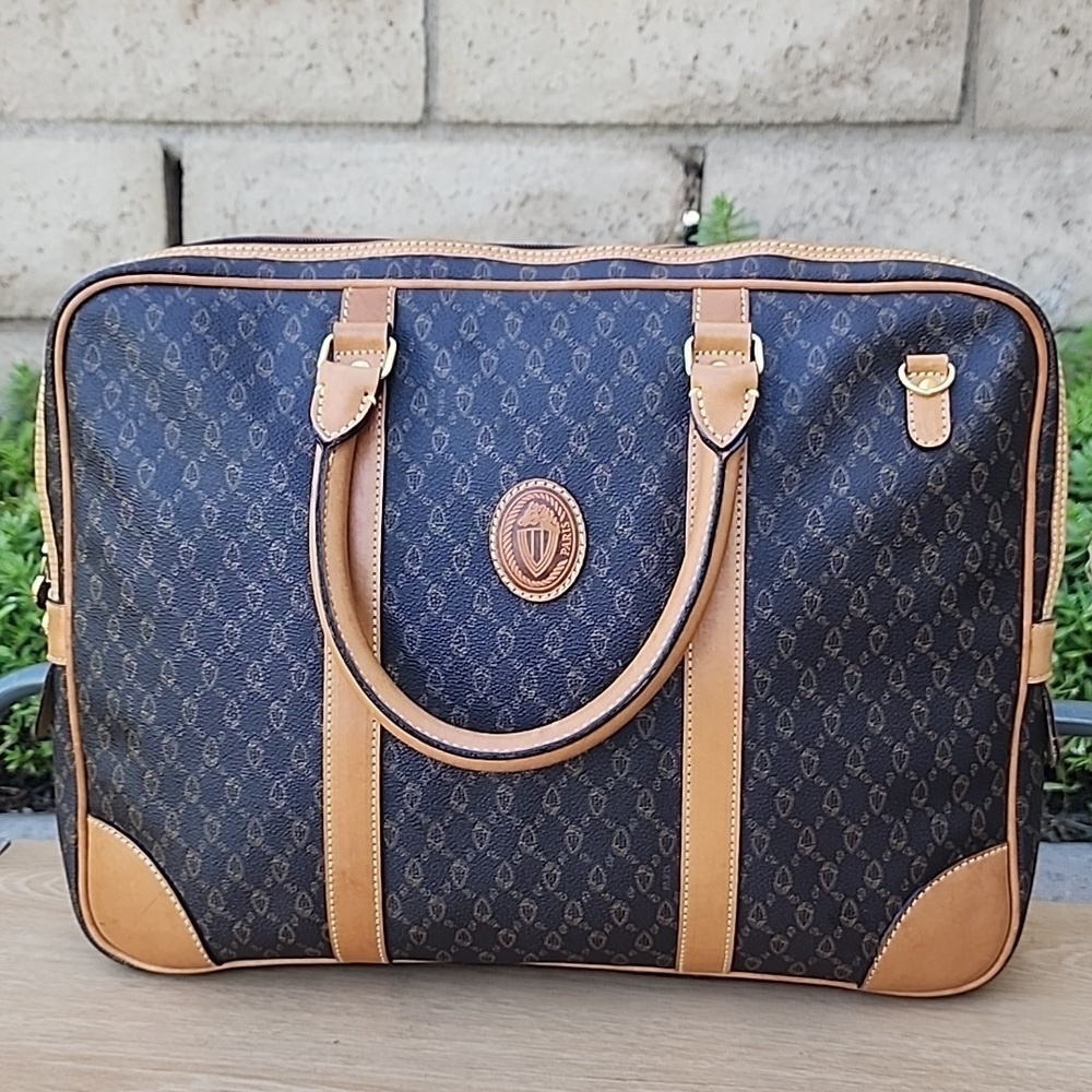 Vintage Chateau De Versailles Paris Leather Canvas document bag